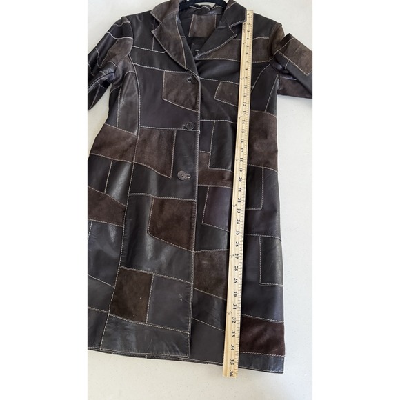 Elements by Vakko Coat M Brown Leather Patchwork Hippie Boho Chic Retro 70s - Picture 14 of 16